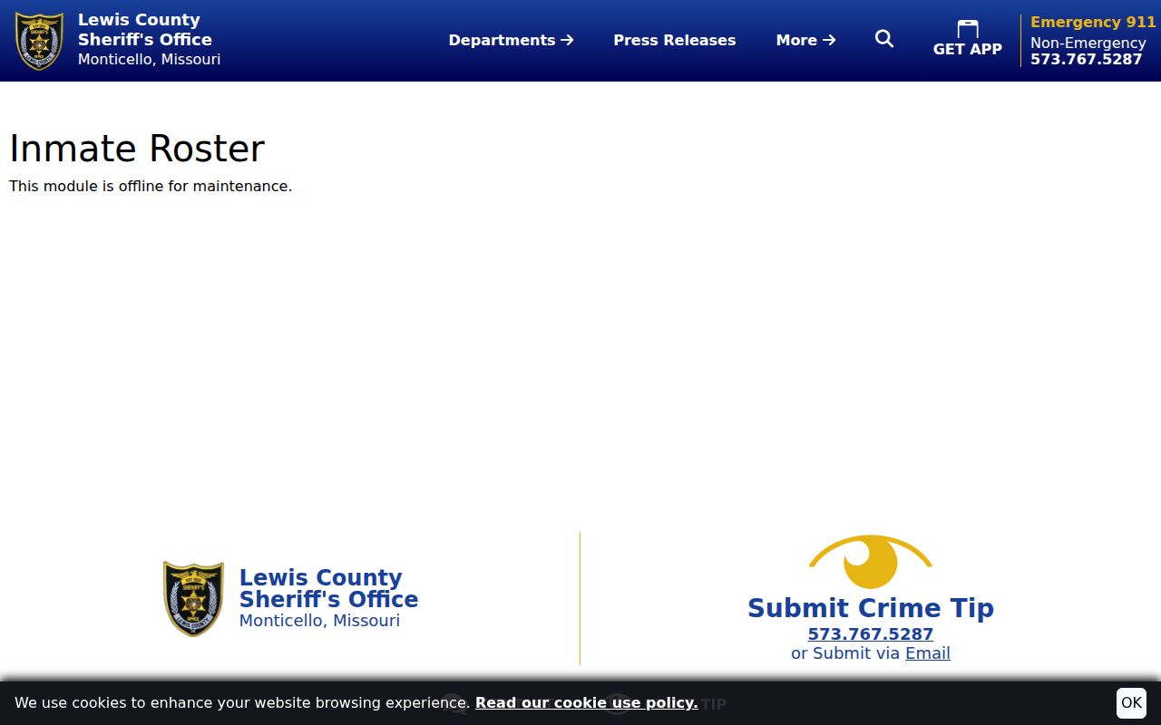 Lewis County arrest search current inmate and release controls