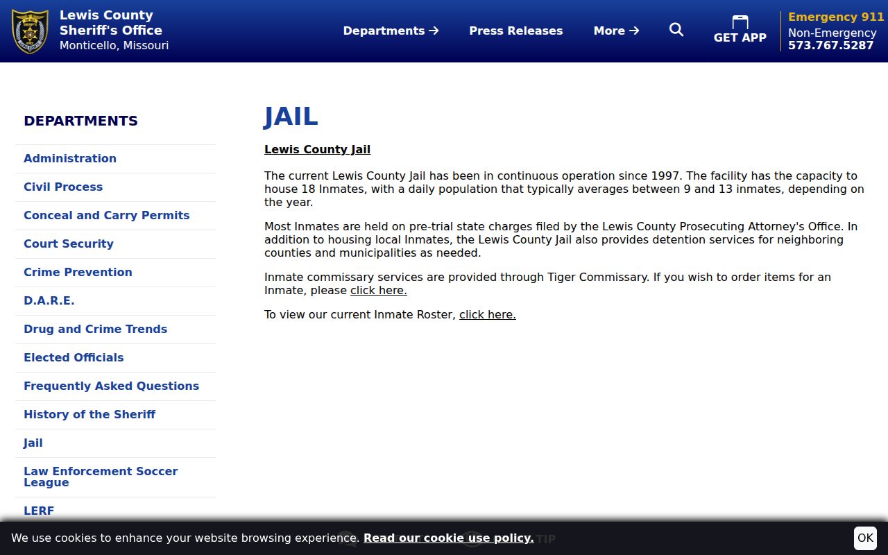 Lewis County arrest booking and jail information